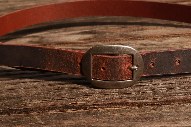 wide adjustable leather belt -1 inch wide Narrow leather belt/ Womans Belt  belt/full grain brown leather womans belt/ Crazy Horse Water Buffalo Leather