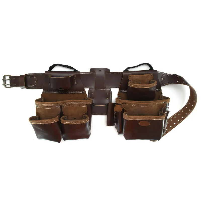 classic brown leather waist belt -98534L - 4 Piece 17 Pocket Pro Framer’s Combo in Full Grain Leather for Left Handers | Style n Craft