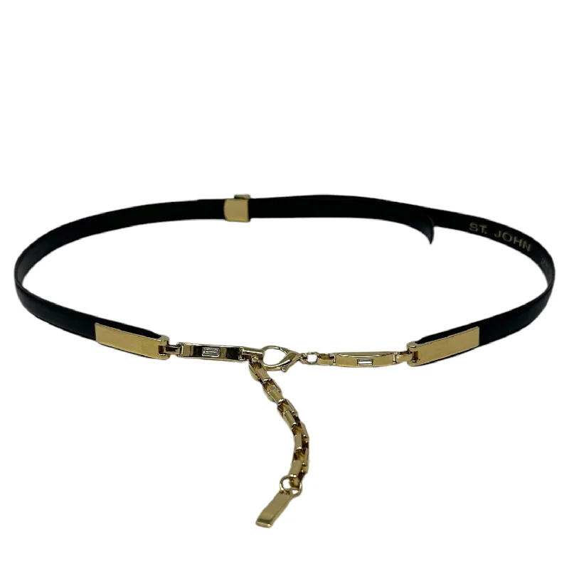 designer waist belt with buckle -Adjustable Leather Belt with Gold Tone Chain Clasp Made In Italy Designer By St John Collection