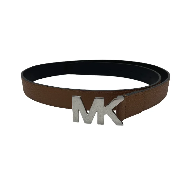 black leather belt with brass buckle -Belt Designer By Michael Kors