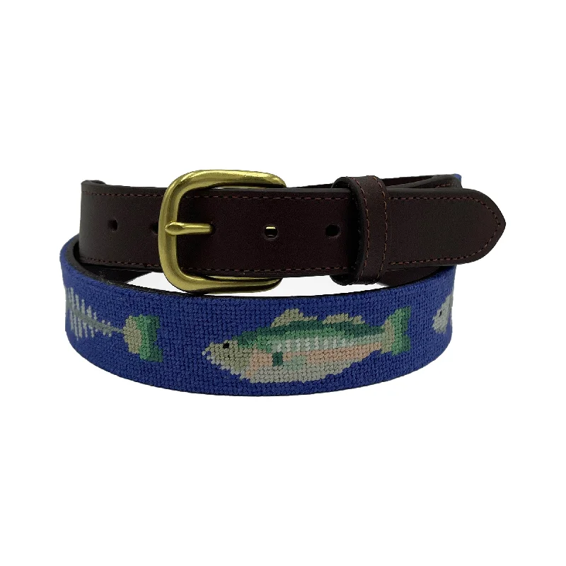 wide leather belt for winter coat -Bonefish Fishing Needlepoint Belt