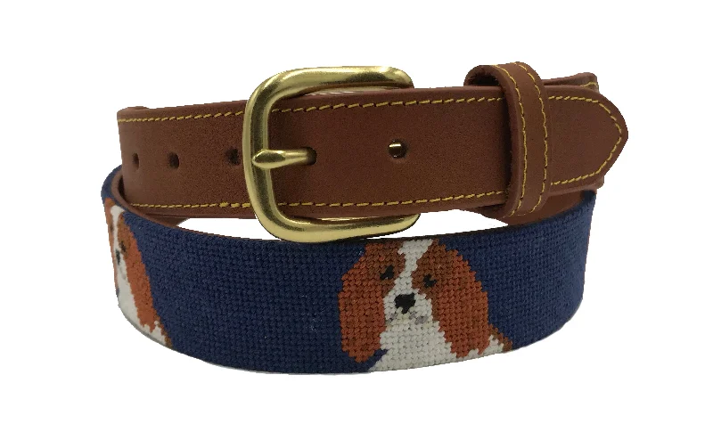 thin leather belt for women -Charleston Belt Cavalier King Charles / Cavapoo Hand-stitched Needlepoint Belt