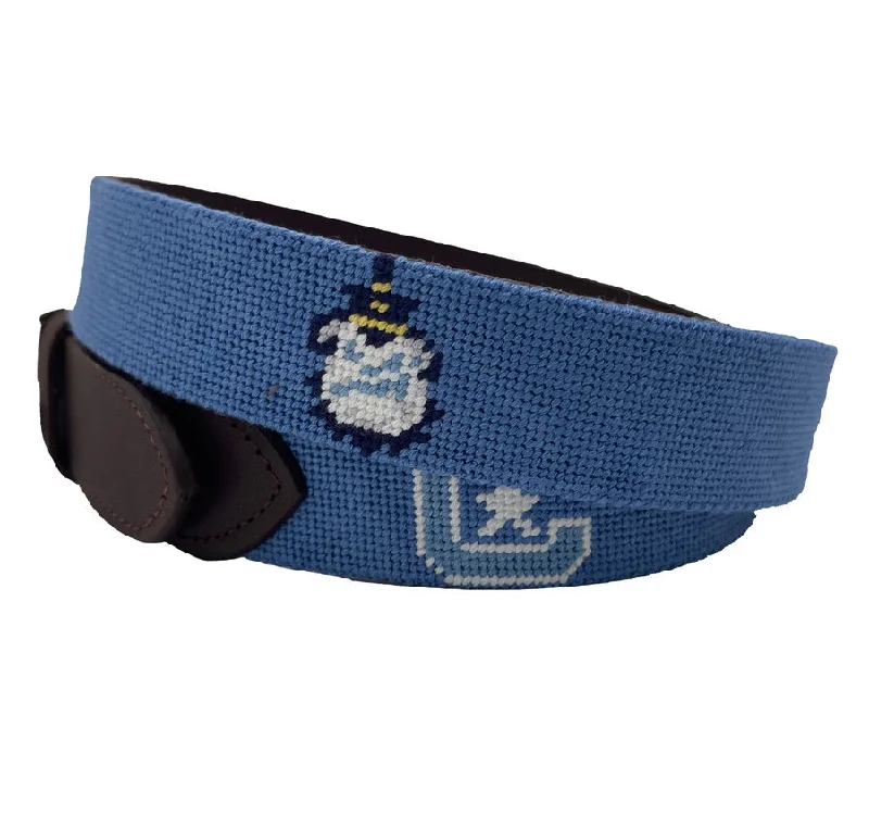 leather belt for oversized pants -Charleston Belt The Citadel Logo Officially Licensed Hand-stitched Needlepoint Belt in Infantry Blue