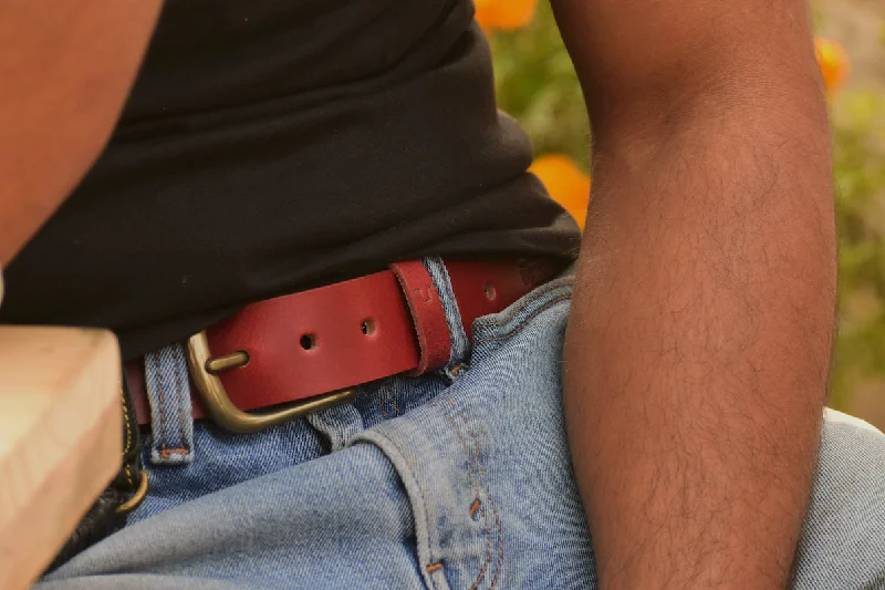 belt for business casual attire -classic belt cherry red