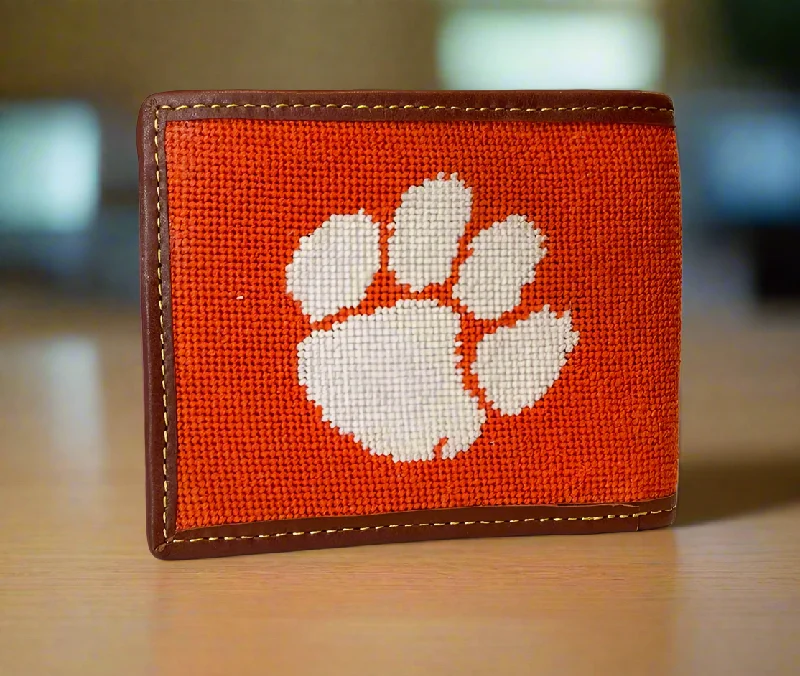 casual men’s leather belt with large buckle -Clemson University Tiger Paw Needlepoint Wallet