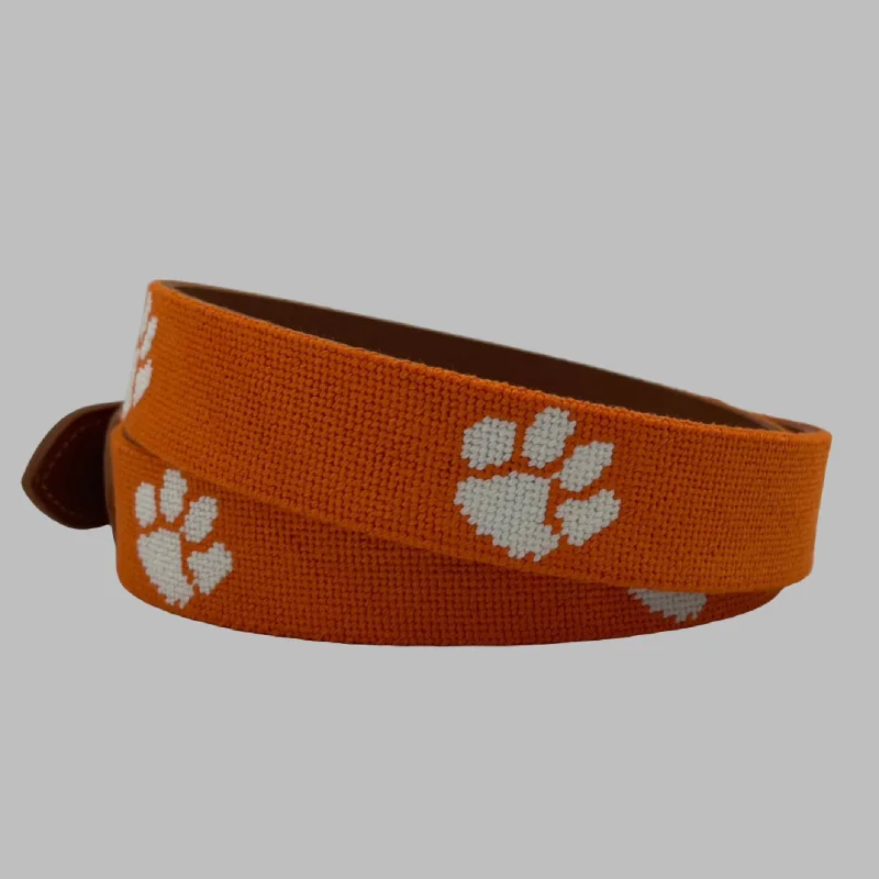 casual leather belt for men’s trousers -Clemson University Tigers - Officially Licensed - Hand-stitched Needlepoint Belt