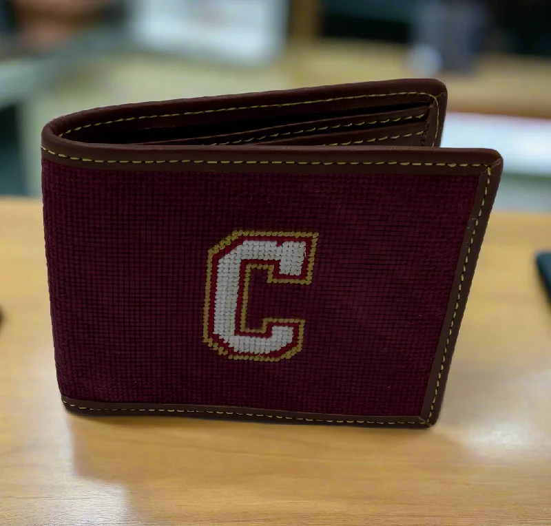 belt with large gold buckle -College of Charleston Logo Needlepoint Leather Wallet