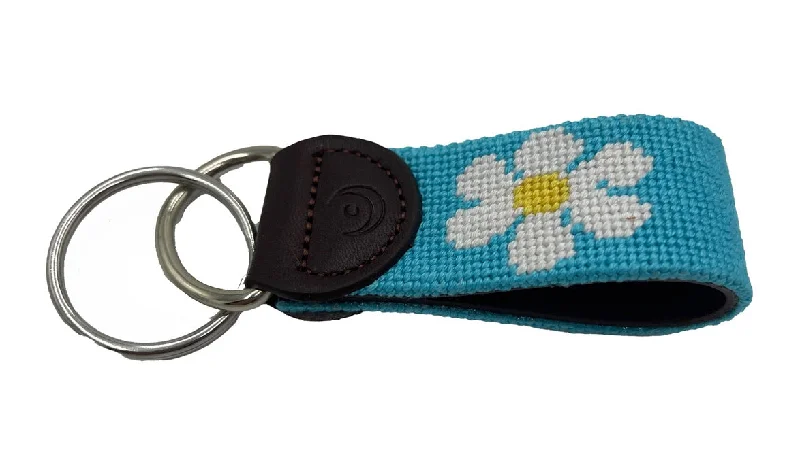 leather belt with chain decoration -Key Fobs - Daisy Flower Hand-stitched Needlepoint