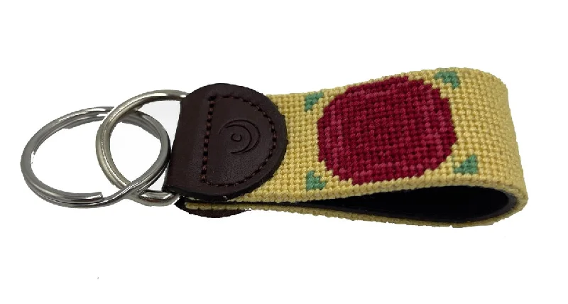 casual leather waist belt -Key Fobs - Rose Flower Hand-stitched Needlepoint