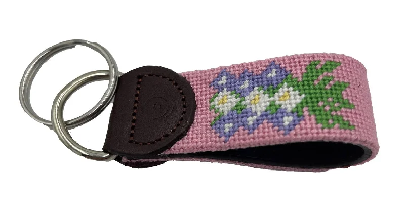 designer waist belt for trousers -Key Fobs - Larkspur Flower Hand-stitched Needlepoint