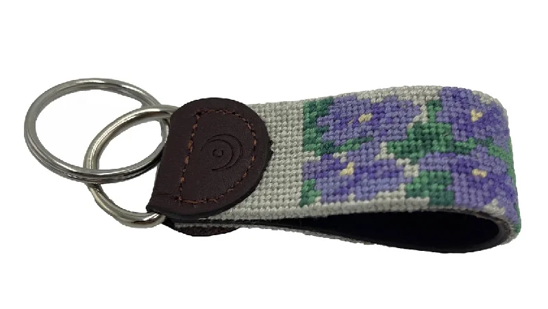 stylish woven belt for women -Key Fobs - Violet Flower Hand-stitched Needlepoint