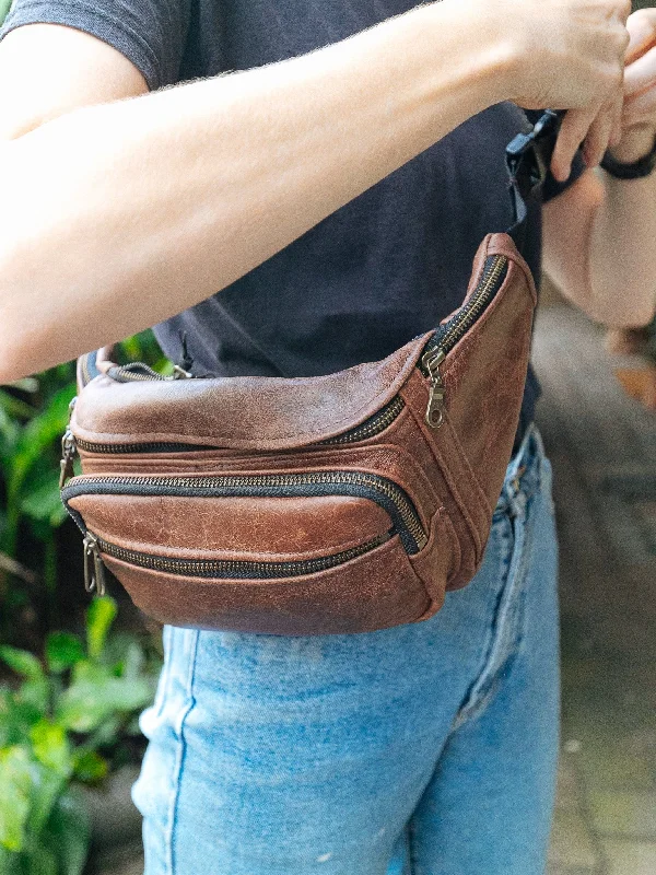 buckle free leather waist belt -Multi-Pocket Belt Bum Bag - Cowhide