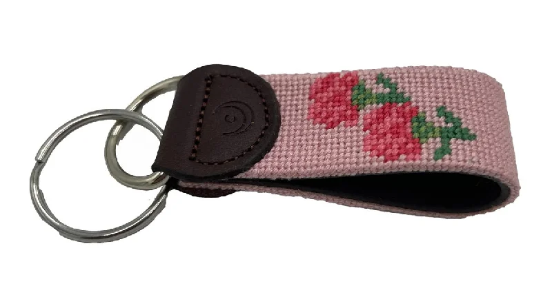 black leather belt for business attire -Key Fobs - Carnation Flower Hand-stitched Needlepoint