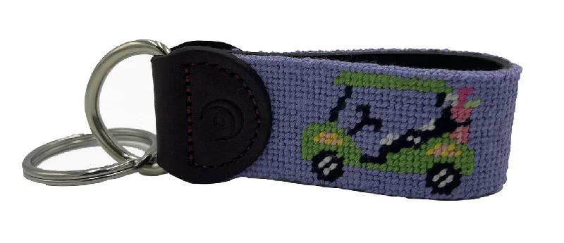 leather belt with pearl design -Key Fob - Golf Cart Hand-stitched Needlepoint