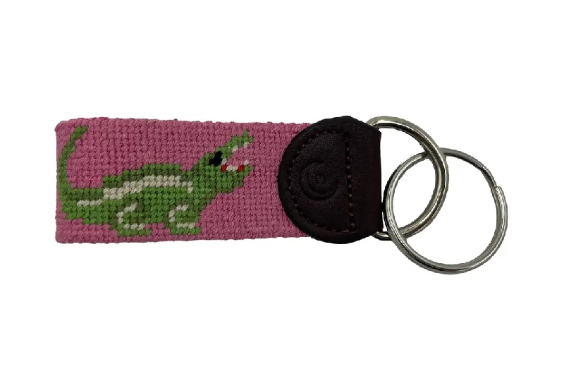 luxury belt for dress pants -Key Fob - Pink Alligator Hand-stitched Needlepoint