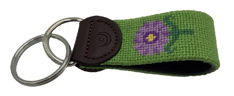 black waist belt with gold buckle -Key Fobs - Aster Flower Hand-stitched Needlepoint