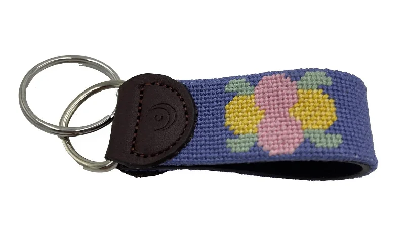 brown waist belt with silver buckle -Key Fobs - Chrysanthemum Flower Hand-stitched Needlepoint