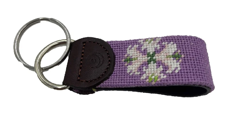 classic braided leather belt -Key Fobs - Lily Flower Hand-stitched Needlepoint