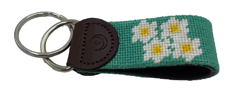 high waist leather belt for dress -Key Fobs - Narcissus Flower Hand-stitched Needlepoint