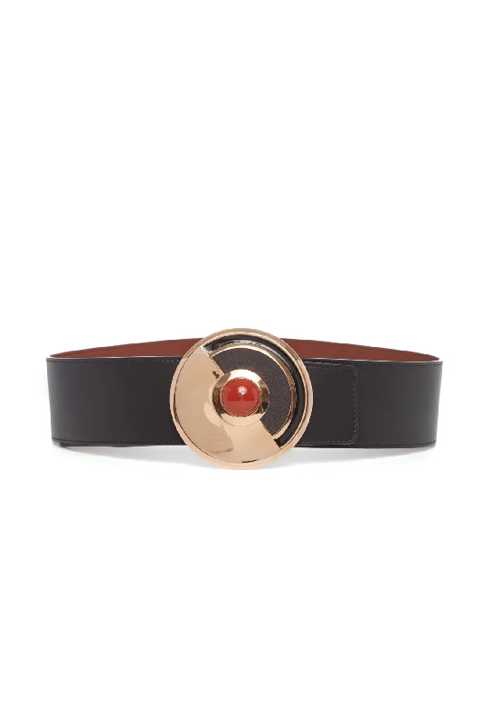 waist belt with buckle for casual wear -Moya Reversible Large Belt in Black Leather