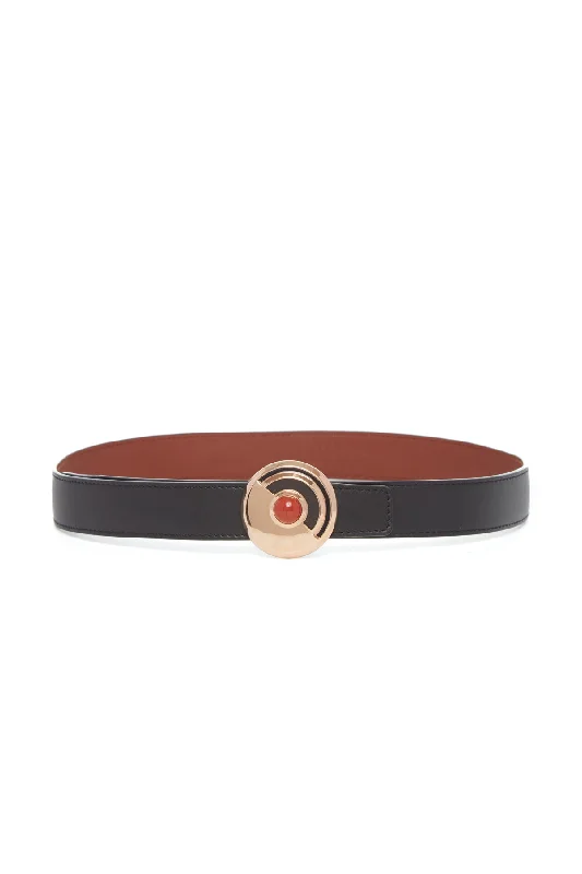 leather waist belt for summer outfits -Moya Reversible Small Belt in Black Leather & Red Jasper