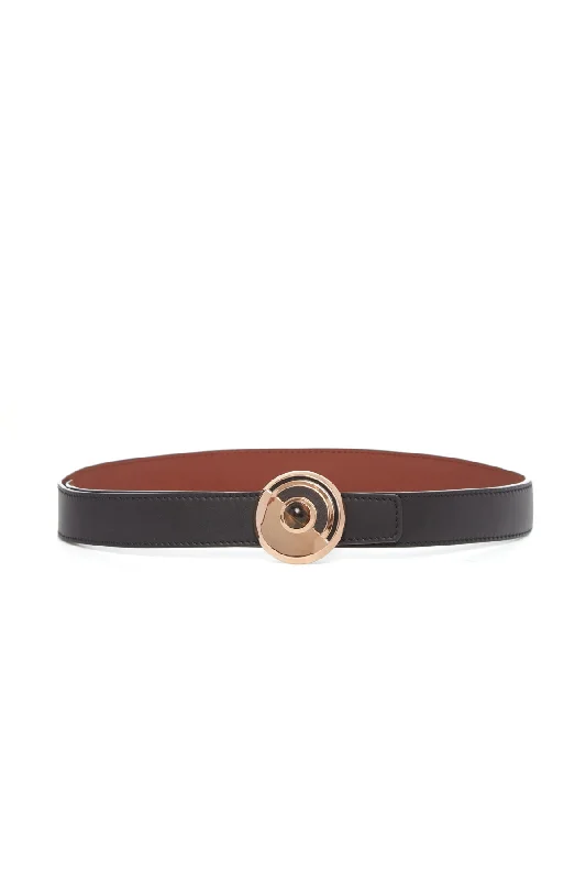 luxury waist belt with metallic buckle -Moya Reversible Small Belt in Black Leather