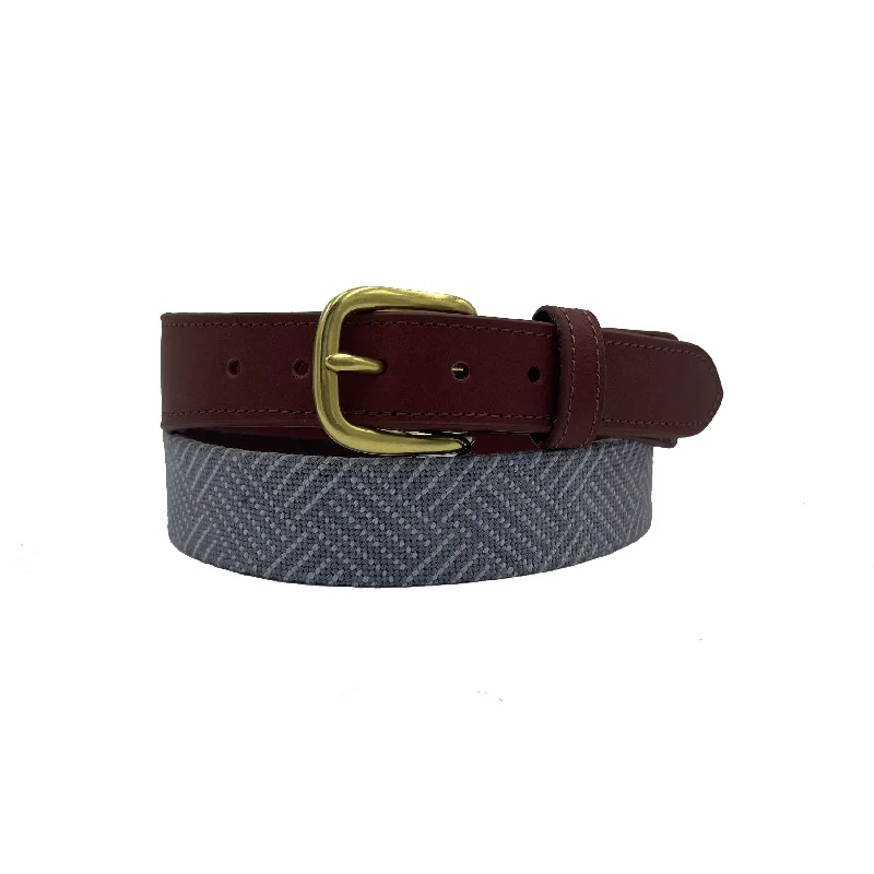 stylish leather belt for formal pants -Needlepoint Texture Basketweave Steel Grey and Navy Blue