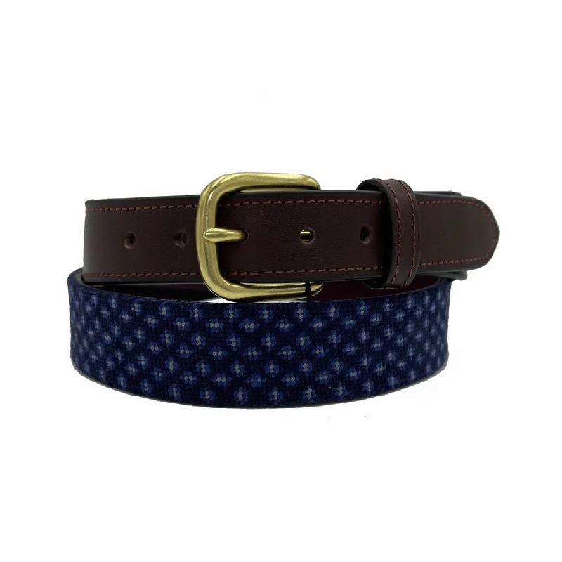 stylish designer waist belt -Needlepoint Texture Navy Blue Falling Leaves