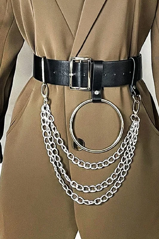 chic leather belt for office -PU Belt with Chain