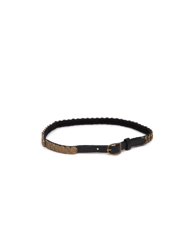 embroidered belt for women -Skinny Coin Belt in Black Leather