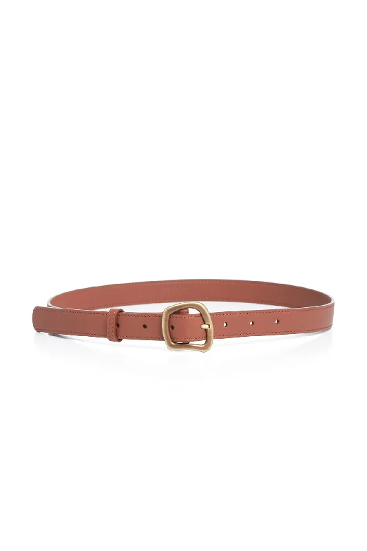 leather belt with engraved buckle -Small Simone Belt in Cognac Leather