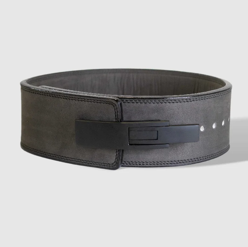 black leather waist belt with silver buckle -10MM Lever Belt - Grey - IPF Approved