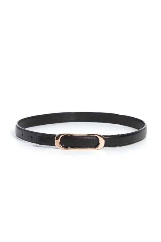 black waist belt with gold buckle -Timon Belt in Black Leather