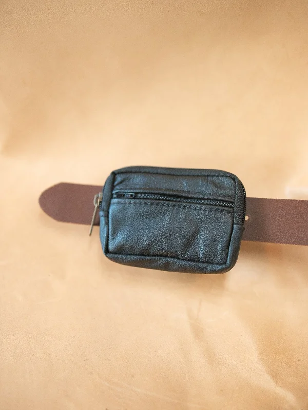 custom leather waist belt -Two Zip Key Belt Pouch - Cowhide