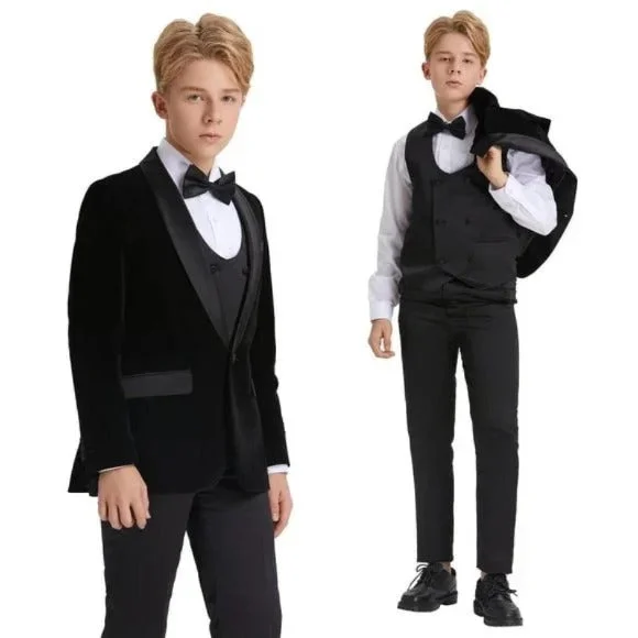 high-quality men's neckties-5pc Black Boys Velvet Tuxedo Includes Bowtie by Tazio