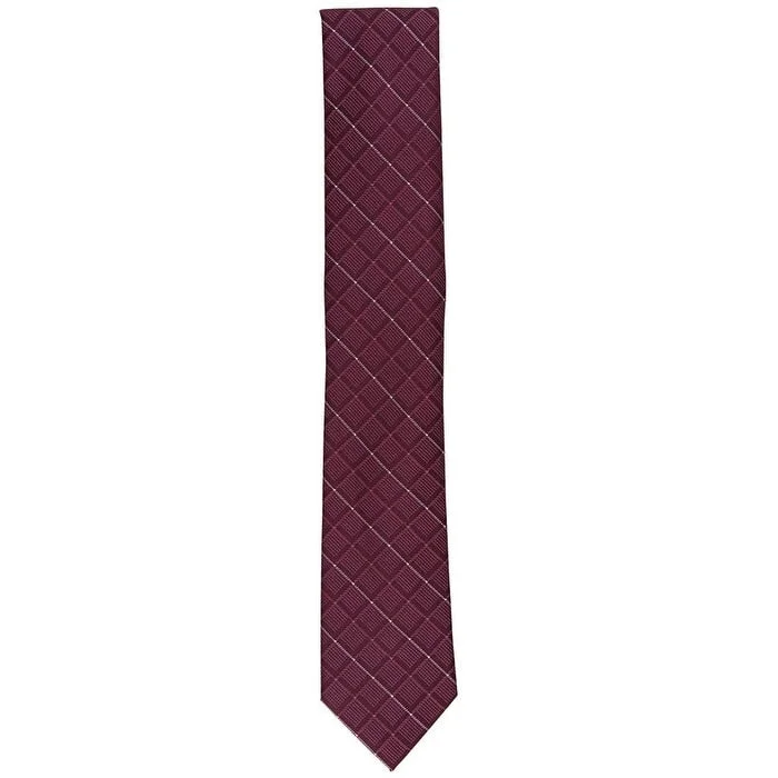 premium silk necktie collections-Alfani Men's Slim Grid Tie Red Size Regular