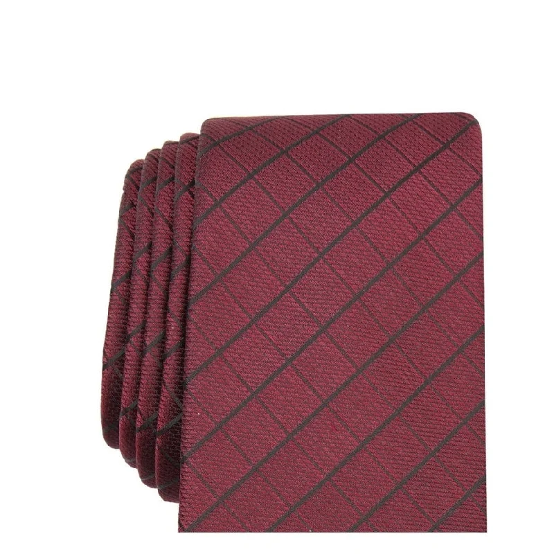 designer silk ties for men-Alfani Men's Vendetta Grid Tie Red Size Regular