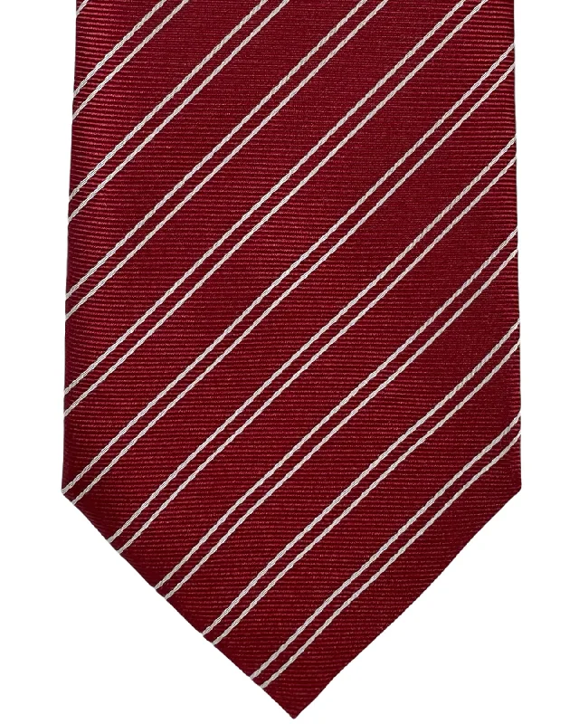 slim-fit silk necktie designs-Armani Silk Tie Red Stripes