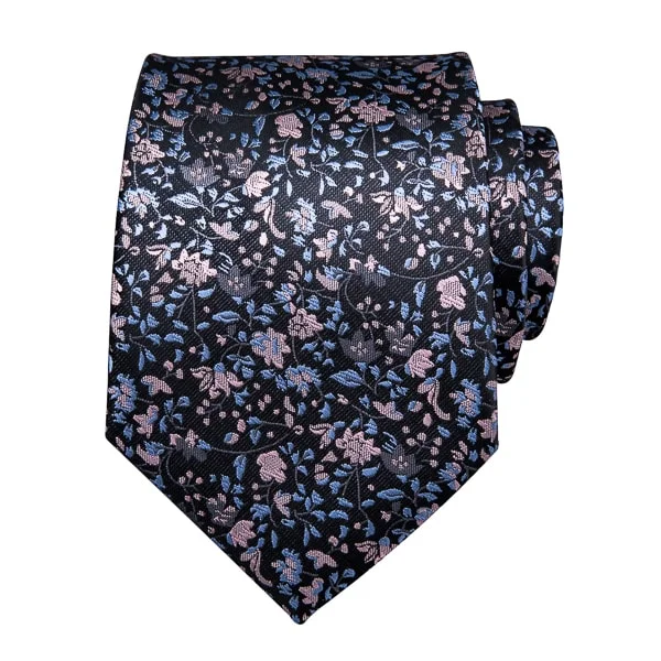 silk tie patterns for formal occasions-Classy Men Baby Blue Pink Floral Silk Tie