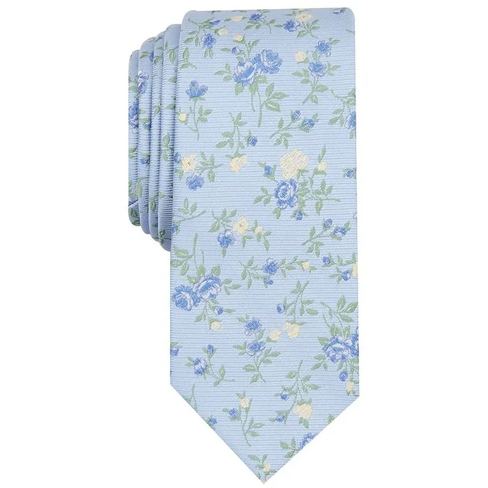 high-quality silk necktie sets-Bar III Men's Collins Silk Floral Neck Tie Blue Size Regular