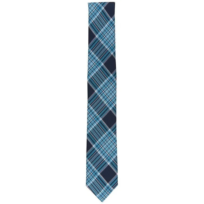 classic color ties for men-Bar Iii Men's Leroy Plaid Skinny Tie Blue Size Regular