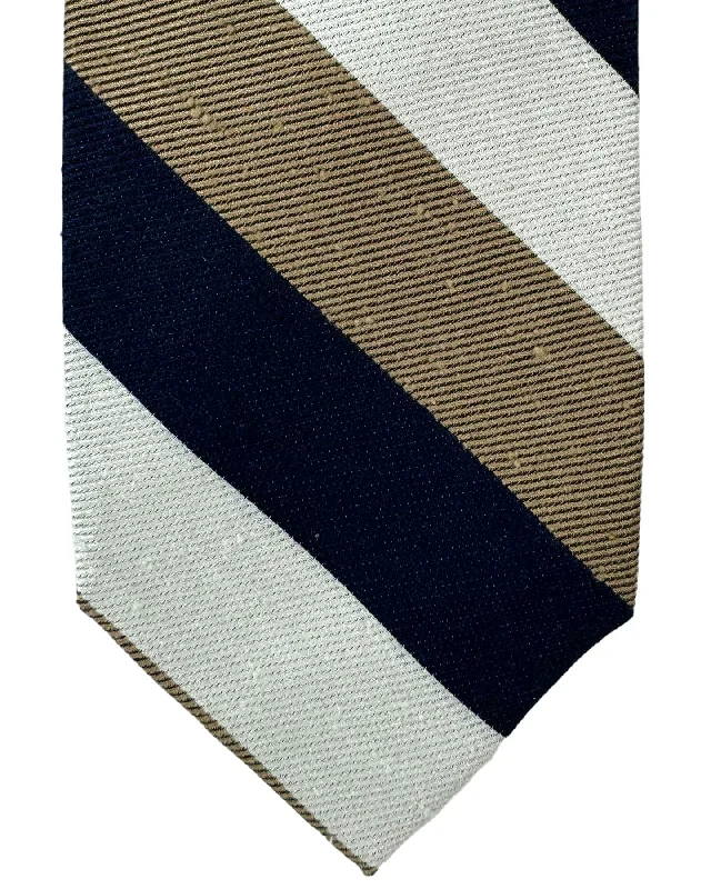 best quality office necktie designs-Barba Sevenfold Necktie Dark Blue Taupe Stripes SALE