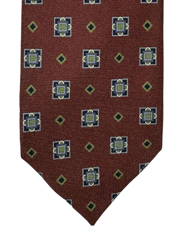 affordable wedding bow ties for men-Barba Sevenfold Tie Brown Geometric Design - Sartorial Neckwear