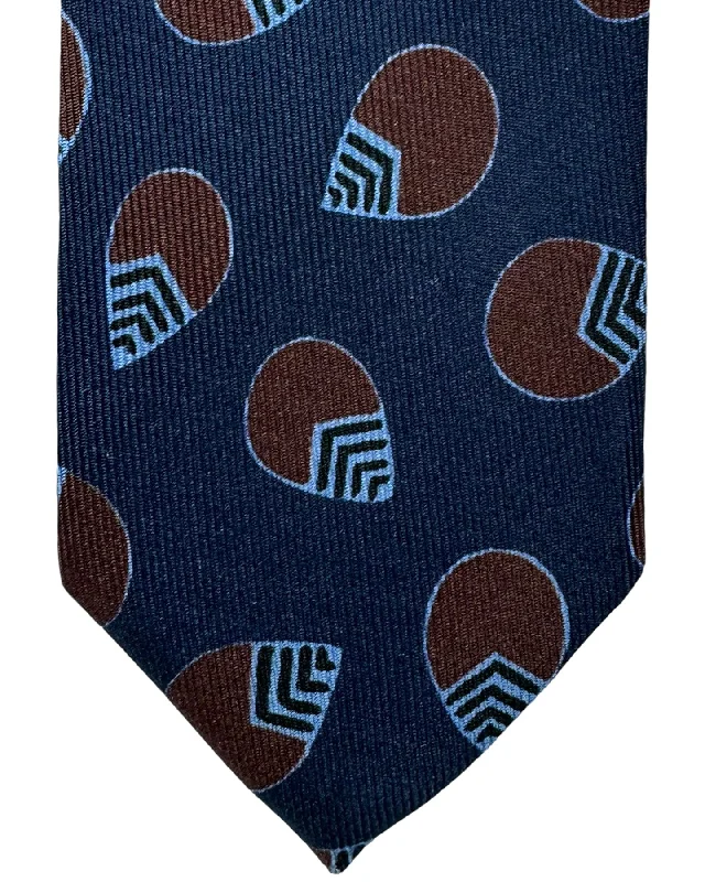 casual wedding neckties for men-Barba Sevenfold Tie Dark Navy Brown Geometric Design - Sartorial Neckwear