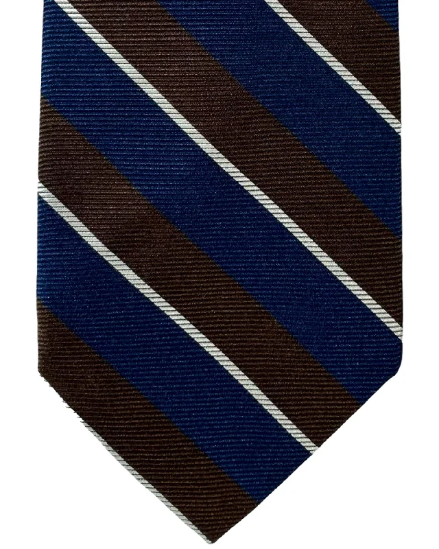 formal event necktie styles-Barba Sevenfold Tie Dark Navy Brown Stripes Design - Sartorial Neckwear