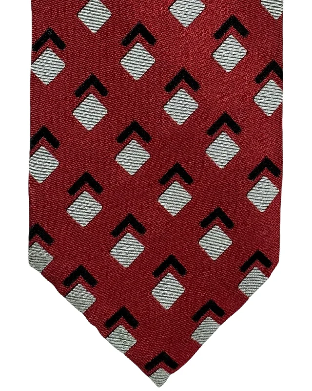 silk ties for luxury events-Barba Sevenfold Tie Dark Red Geometric Design - Sartorial Neckwear