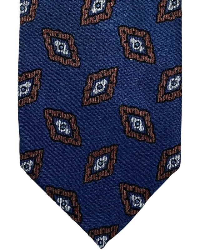 affordable necktie brands for men-Barba Sevenfold Tie Midnight Blue Brown Geometric Design - Sartorial Neckwear