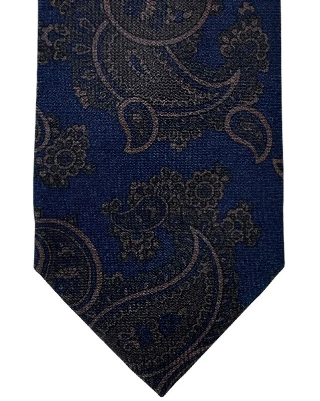 elegant business neckties-Barba Sevenfold Tie Midnight Blue Brown Paisley Design - Sartorial Neckwear