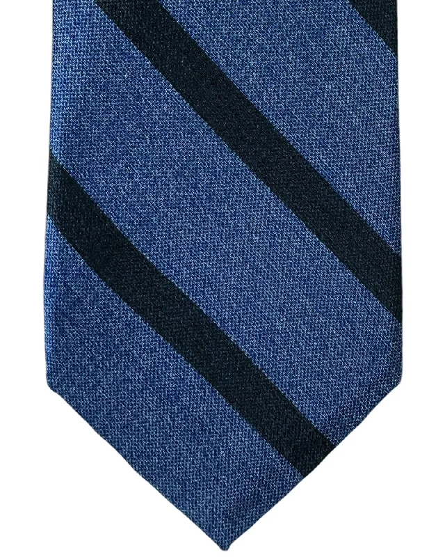 formal necktie sets for weddings-Barba Necktie Midnight Blue Stripes Design - Sevenfold Tie