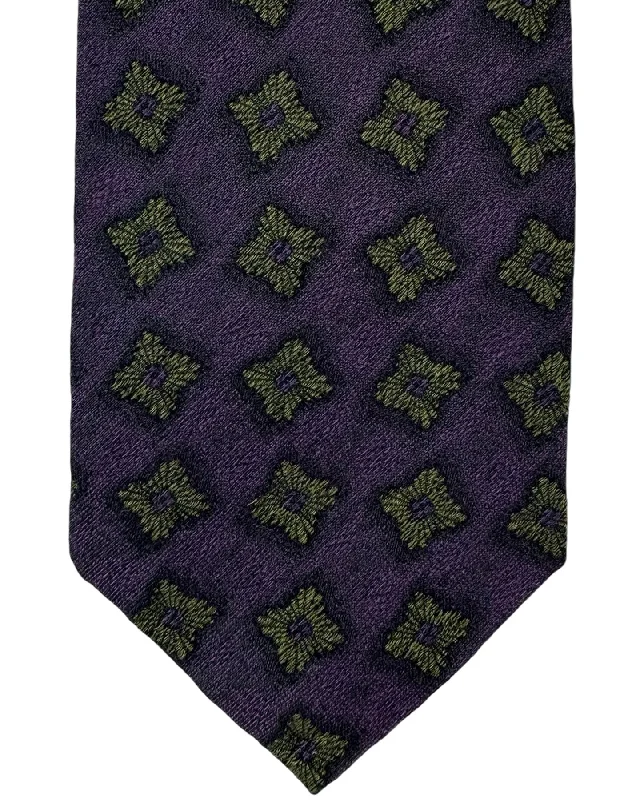 silk necktie colors for business-Barba Sevenfold Tie Purple Olive Floral Design - Wool Silk